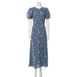 Reformation Blue Floral Long Sleeve Dress